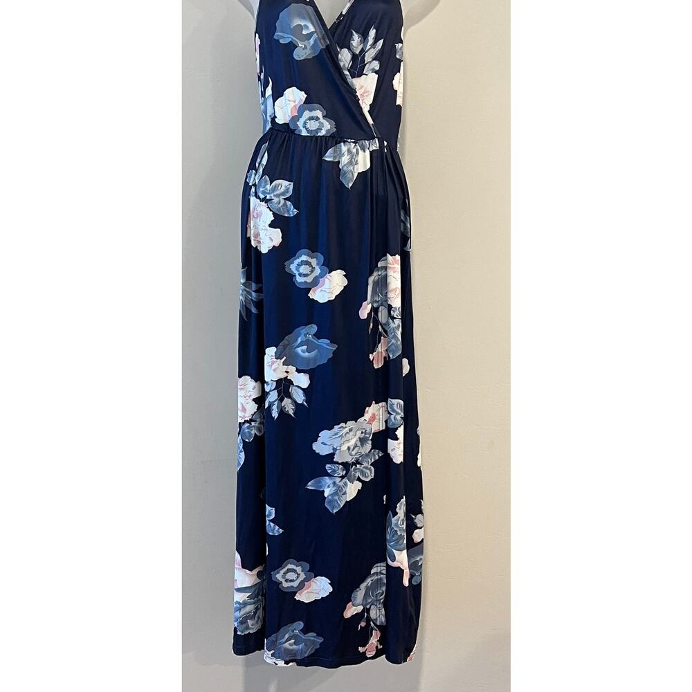 Navy Floral Maxi Dress Spaghetti Strap V-Neck Sleeveless Size Small NWT - Picture 3 of 9